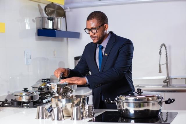Businessman cooking 